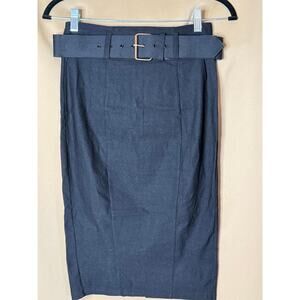 Unique Vintage Black Belted Wiggle Skirt M NWOT